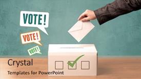  Presentation with voting - PPT theme consisting of government check - hand placing a voting slip background and a coral colored foreground