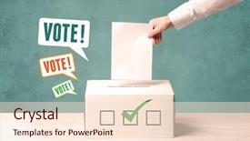  Presentation with voting - Colorful presentation theme enhanced with government check - hand placing a voting slip backdrop and a lemonade colored foreground