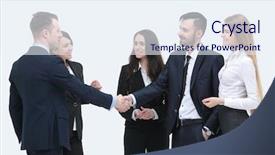  Presentation with welcome - Beautiful presentation featuring government contract - welcome and handshake business partners backdrop and a sky blue colored foreground