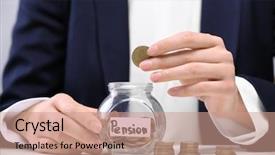  Presentation with pension - PPT layouts having future state - woman putting coin into glass background and a coral colored foreground