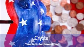  Presentation with piggy bank - Theme enhanced with government spending - american piggy bank from above background and a royal blue colored foreground