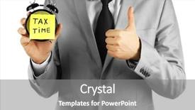  Presentation with tax - PPT layouts having govertment notices - businessman holding alarm clock tax background and a gray colored foreground