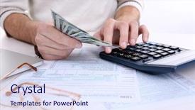  Presentation with counting - Slides consisting of govertment notices - man counting money with calculator background and a sky blue colored foreground