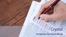  Presentation with income tax - Presentation theme consisting of govertment notices - man filling american form background and a sky blue colored foreground