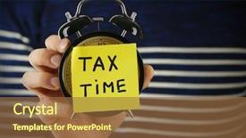  Presentation with tax - Colorful PPT theme enhanced with govertment notices - man holding alarm clock tax backdrop and a tawny brown colored foreground