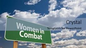  Presentation with forest road green - Presentation design consisting of govertment notices - women in combat green road background and a  colored foreground