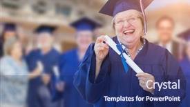  Presentation with happy retirement - Cool new PPT layouts with gown at outdoor graduation ceremony backdrop and a navy blue colored foreground
