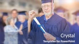  Presentation with ceremony - Presentation design featuring gown at outdoor graduation ceremony background and a ocean colored foreground