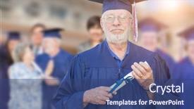  Presentation with ceremony - PPT layouts enhanced with gown at outdoor graduation ceremony background and a ocean colored foreground