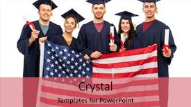  Presentation with american flag - Presentation theme having gowns with diplomas and american background and a coral colored foreground