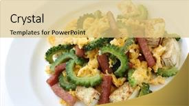  Presentation with bitter - Theme with goya chanpuru bitter gourd stir background and a yellow colored foreground