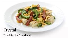  Presentation with bitter - Audience pleasing PPT theme consisting of goya chanpuru bitter gourd stir backdrop and a white colored foreground