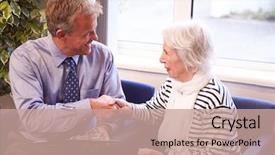  Presentation with waiting room - Beautiful presentation theme featuring gp waiting room - doctor greeting senior female patient backdrop and a coral colored foreground