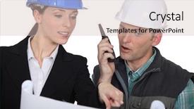  Presentation with walkie talkie - PPT layouts enhanced with gps antenna - architect and foreman background and a  colored foreground