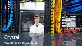  Presentation with hardware - Audience pleasing slides consisting of gpu - serious programmer in whitecoat carrying backdrop and a ocean colored foreground