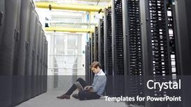  Presentation with technical support - Audience pleasing presentation theme consisting of gpu - young manager from it-support backdrop and a dark gray colored foreground