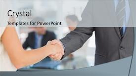  Presentation with handshake - Colorful presentation design enhanced with gr - close-up mid section of handshake backdrop and a sky blue colored foreground