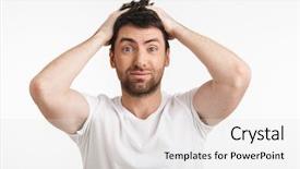  Presentation with isolated paw prints over white - Theme enhanced with grab - image of brunette man 30s background and a light gray colored foreground