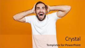  Presentation with beard - Slide set featuring grab - image of positive man 30s background and a gold colored foreground