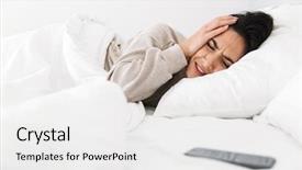  Presentation with white coloured lines - Beautiful slides featuring grab - photo of displeased woman 30s backdrop and a  colored foreground