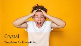  Presentation with curly hair - Audience pleasing theme consisting of grab - portrait of emotional shocked guy backdrop and a gold colored foreground