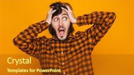  Presentation with head - Presentation design with grab - portrait of nervous man grabbing background and a tawny brown colored foreground