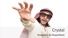 Presentation with arab - Cool new presentation design with grab bag - arab businessman isolated on white backdrop and a  colored foreground