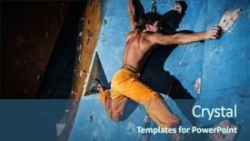  Presentation with rock climbing - Presentation theme consisting of grab bag - muscular man practicing rock-climbing background and a ocean colored foreground