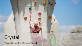  Presentation with rock climbing - PPT theme featuring grab bag - photo from back of sports background and a light gray colored foreground