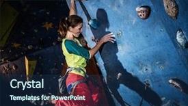  Presentation with rock climbing - Slide set enhanced with grab bag - young woman practicing rock-climbing background and a ocean colored foreground