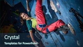  Presentation with rock climbing - Audience pleasing presentation theme consisting of grab bag - young woman practicing rock-climbing backdrop and a ocean colored foreground
