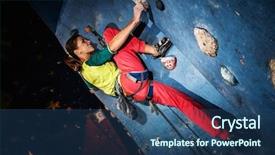  Presentation with rock climbing - Audience pleasing presentation theme consisting of grab bag - young woman practicing rock-climbing backdrop and a ocean colored foreground