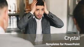  Presentation with job interview - Presentation design featuring grabbing his head during job background and a gray colored foreground