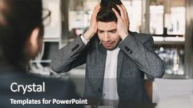  Presentation with job interview - Beautiful presentation theme featuring grabbing his head during job backdrop and a  colored foreground