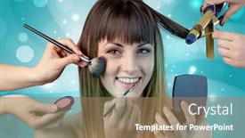  Presentation with ready - Presentation theme with graceful-brunette-woman-getting-ready background and a coral colored foreground