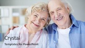  Presentation with active seniors senior e - Beautiful PPT theme featuring graciousness - portrait of cheerful seniors looking backdrop and a light blue colored foreground
