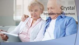  Presentation with at home senior care - Presentation theme with graciousness - senior couple with touchpad sitting background and a coral colored foreground