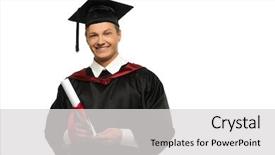  Presentation with student - PPT theme consisting of grad - cheerful young graduated student man background and a light gray colored foreground