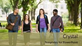  Presentation with students walking on campus - Cool new theme with grad - full length of multiethnic friends backdrop and a yellow colored foreground