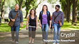  Presentation with university - Colorful presentation theme enhanced with grad - full length of multiethnic university backdrop and a gray colored foreground