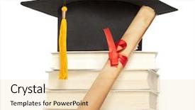  Presentation with diploma - PPT theme having grad - graduation hat book and diploma background and a lemonade colored foreground