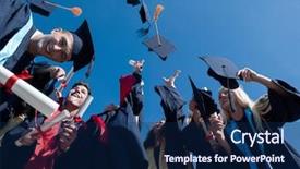 Presentation with high school students - Audience pleasing PPT theme consisting of grad - high school students graduates tossing backdrop and a navy blue colored foreground