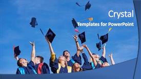  Presentation with tossing - Amazing PPT theme having grad - high school students graduates tossing backdrop and a teal colored foreground