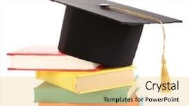  Presentation with hat - Cool new PPT theme with grad hat with books isolated backdrop and a blonde colored foreground