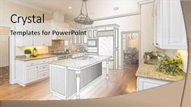  Presentation with kitchen design - Slide deck having gradation - beautiful custom kitchen design drawing background and a soft green colored foreground