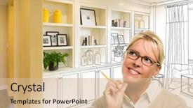  Presentation with custom - PPT theme enhanced with gradation - young woman over custom built background and a soft green colored foreground