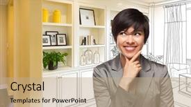  Presentation with woman praying over bible - Amazing slide set having gradation - young woman over custom built backdrop and a coral colored foreground