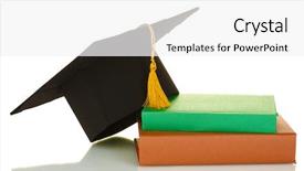  Presentation with tan book stack stacks of books - Beautiful presentation theme featuring graddiploma - grad hat and diploma backdrop and a white colored foreground