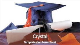  Presentation with graduation white cap - PPT theme enhanced with graddiploma - graduation cap and diploma isolated background and a  colored foreground