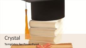  Presentation with diploma - Colorful PPT theme enhanced with graddiploma - graduation hat book and diploma backdrop and a  colored foreground